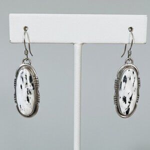 Navajo White Buffalo Sterling Pierced Earrings Signed